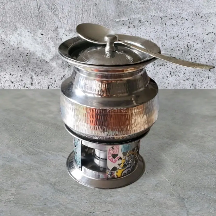 MINI STEEL DEGH WITH LID/SPOON AND STAND CAPACITY 500GRMS(FOOD WARMER) Tableware serving pot(Please Check  the Description before purchasing)