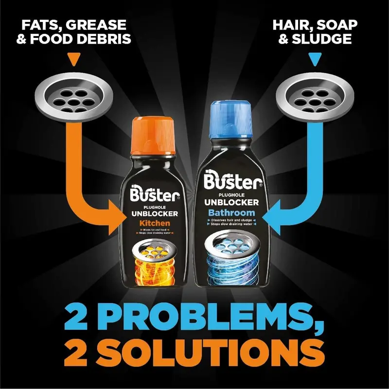 Buster Bathroom & Kitchen Plughole Unblocker, 300ml, 150g, Unblock Hair & Sludge from Showers, Baths & Sinks – Fast-Acting Plughole Unclogger, Clears Blockages & Slow-Draining Water 3