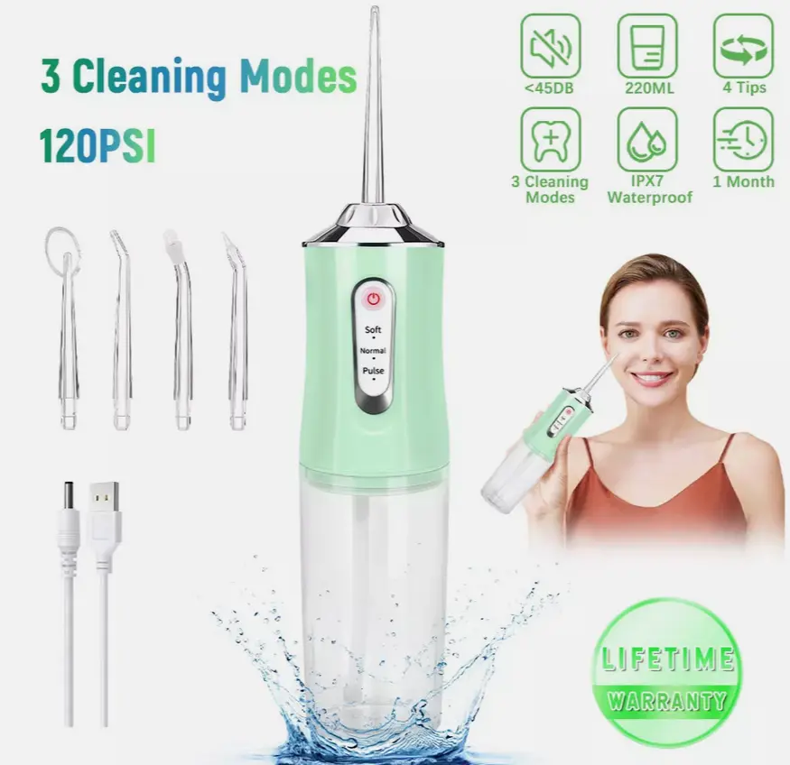 Cordless Water Flosser | Oral Irrigator Teeth Cleaner with 4 Jet Tips Waterproof Daily Cleansing
