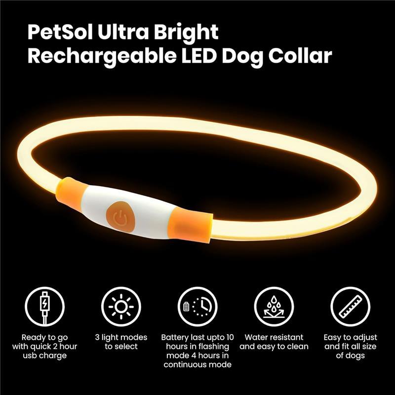 Ultra Bright USB Rechargeable LED Dog Safety Collar - Perfect for Night Walks (Colour Name: Orange UltraBright) 3