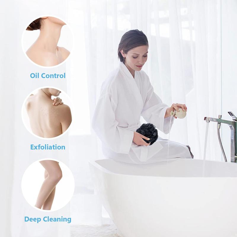Product Introduction of Large 80g Bath Loofah Shower Sponge Body Scrubber Mesh Pouf Set of 4 for Men and Women (Black) - Accessories 5