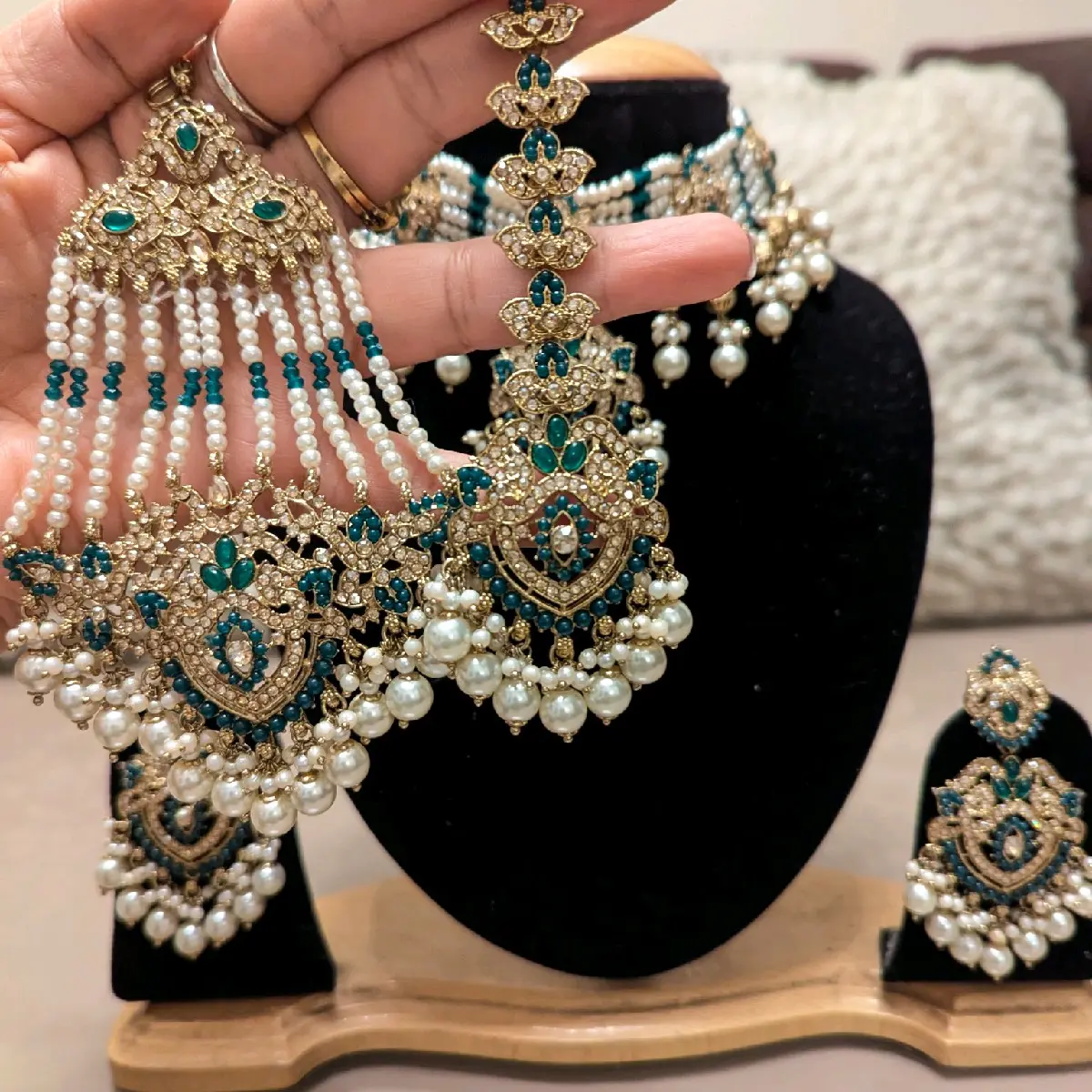 Bridal Mehndi Set with 24 Full Bridal Necklace, Earrings, Tikka, and Jhoomar