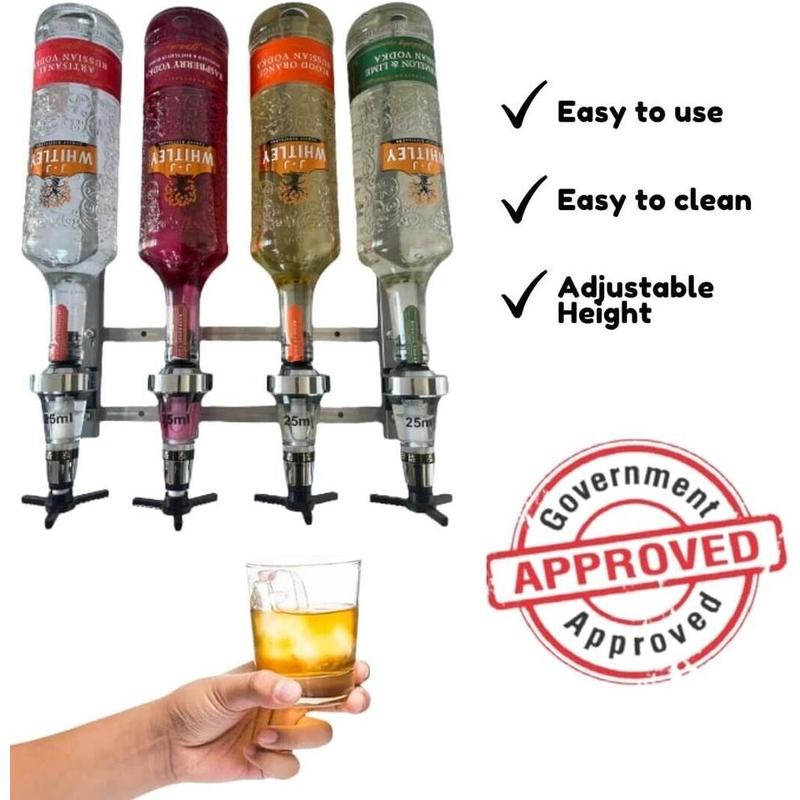4 Bottle Wall Fixing Bracket + 4 Black 35Ml Optic Spirit Measures Bar Pub 7