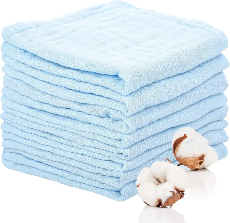 8 Pack Muslin Cloths for Baby, 12x12 Inch Muslin Squares Soft Burp Cloths 6 Layers Cotton Newborn Hand Washcloths Baby Wash Cloths Reusable Baby Towels(Blue) 0