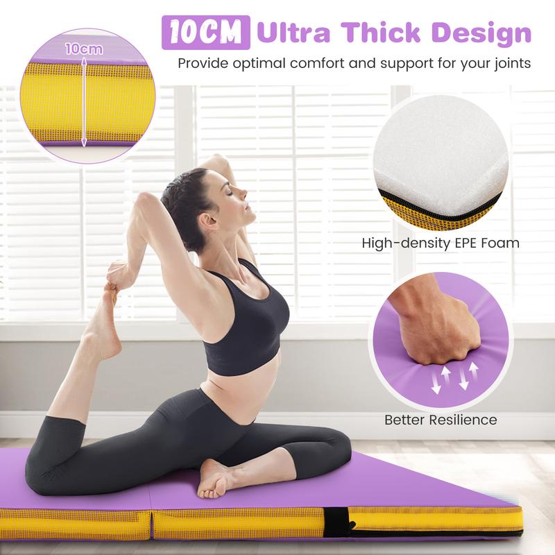 COSTWAY Folding Gymnastic Mat with PU Leather Cover and Carrying Handles 1