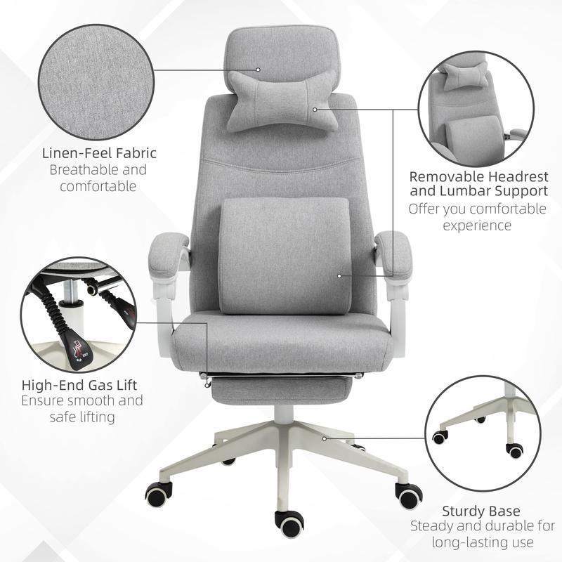 Ergonomic Home Office Chair 360° Swivel with Footrest Height Adjustable Grey 5