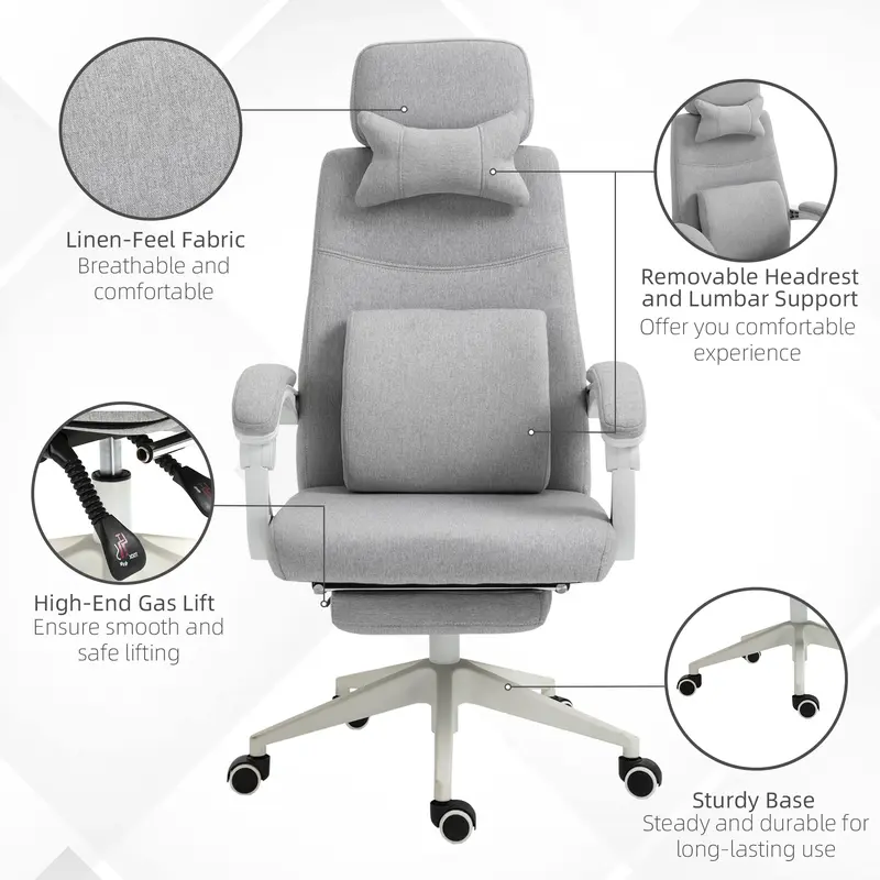 Ergonomic Home Office Chair 360° Swivel with Footrest Height Adjustable Grey 5