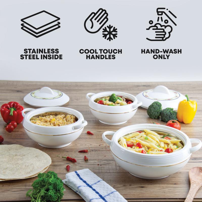 SQ Professional Ambiente Insulated Hot Pot Set 3pc Cookware Stainless Steel Handles Indoor Outdoors Warmer Casserole Set Stove 5