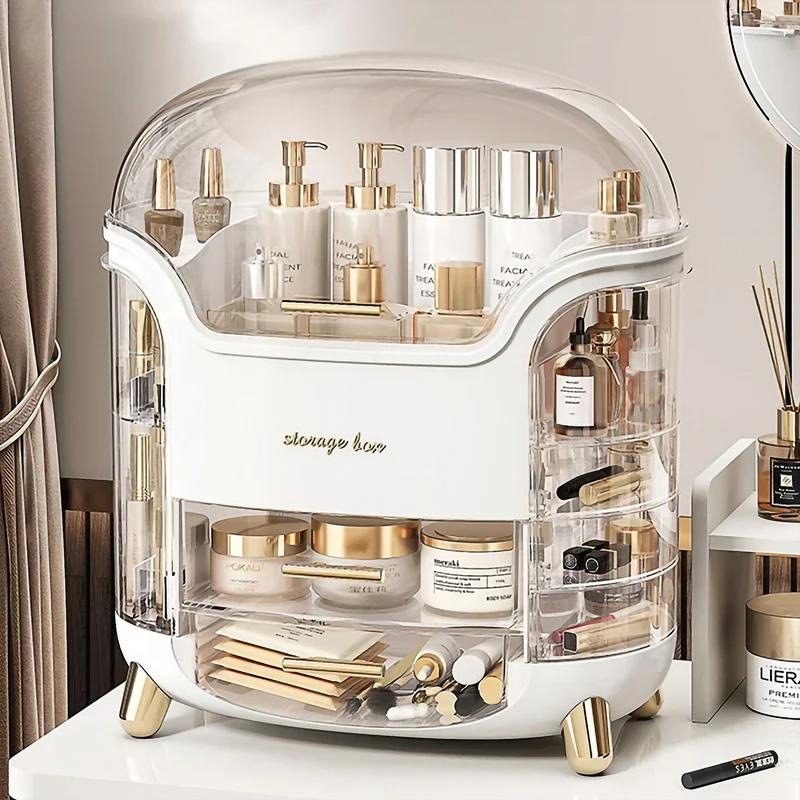 Makeup Organizer, Dustproof Large Cosmetic Storage Box, Skincare Container with Drawers, White Transparent Gift box for Vanity Case 2