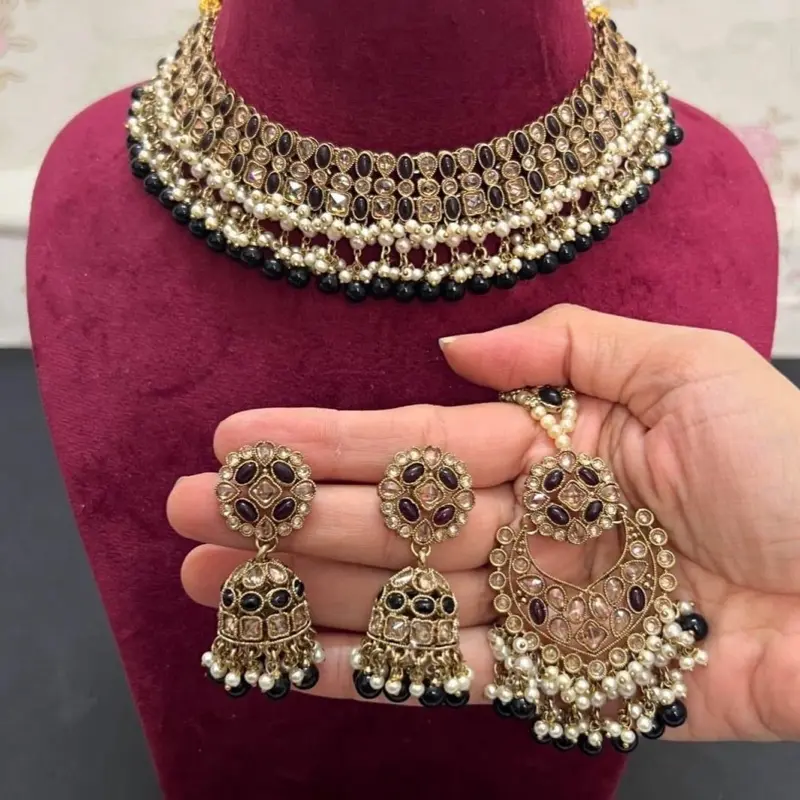 Jhumka Tikka Set for Women - Traditional Indian Jewelry pakistan jewellery mehndi s kundan i desi wedding sale necklace 0