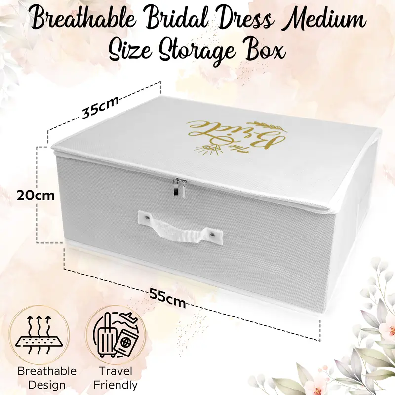WEDCOVA UK White Personalised Wedding Dress Travel Box Breathable Bridal Dress Medium Size Storage Box Flight Cabin Size Fabric Box… 0