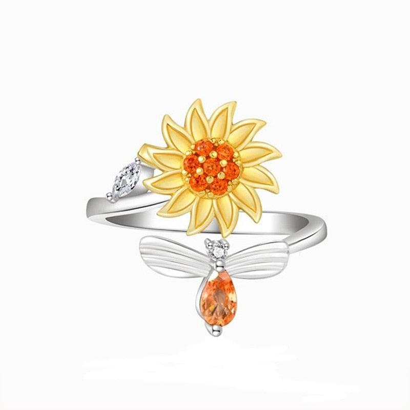Rotating Sunflower & Bee Ring 3