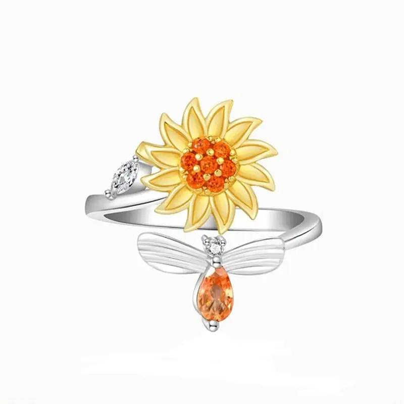 Rotating Sunflower & Bee Ring 3