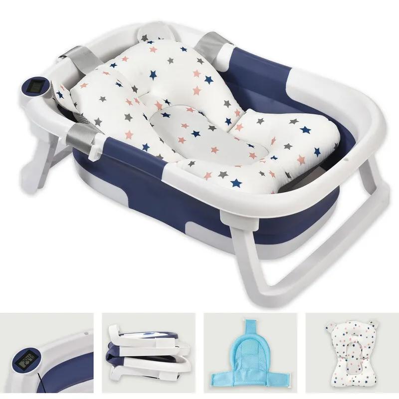 Foldable Baby Bath Tub, Toddler Bathtub with Thermometer Portable Collapsible Baby Shower 1