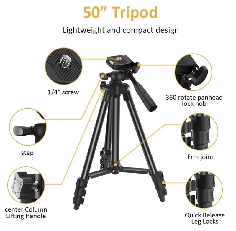 Smartphone Video Vlogging Kit with LED Light, 1 Piece Starter Kit with Mini LED Light & Cardioid Microphone & Phone Clip & Tripod for Live Broadcasting, Video Calling, Compatible with iPhone, Android Accessories Compact Selfie Recording 6