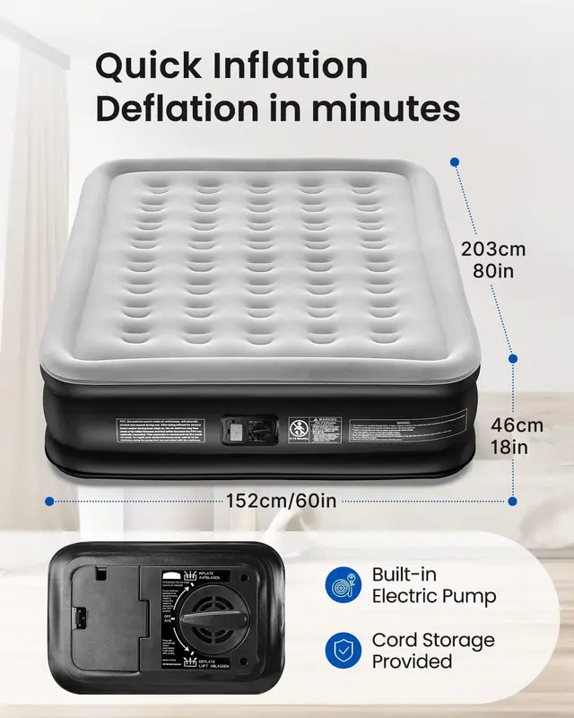 Air Bed with Integrated Pillow & Built-In Electric Pump - Inflatable Mattress for Camping and Travel blow  mattress air  bed 2