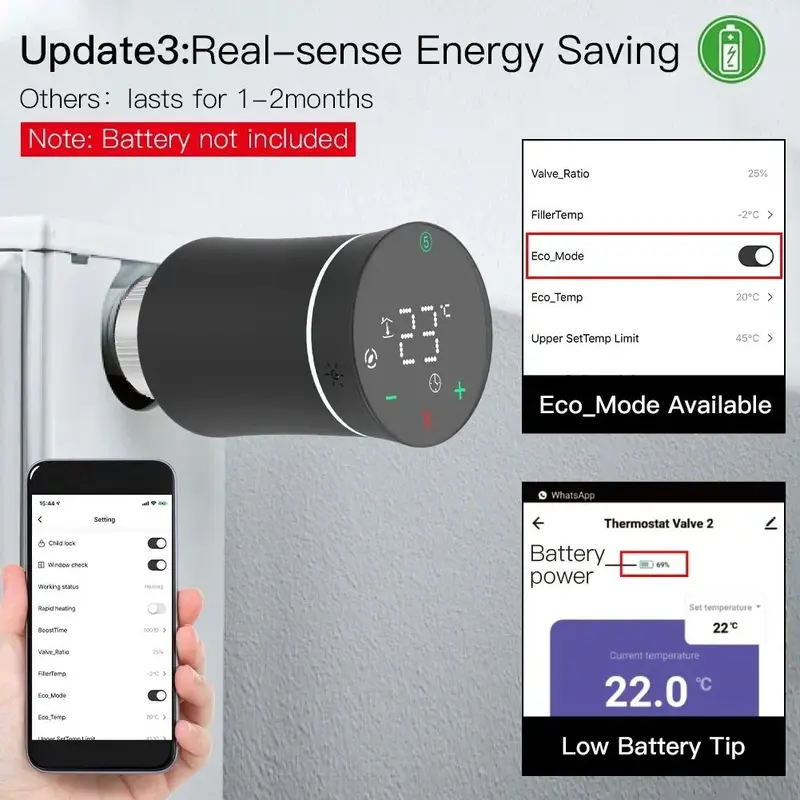 MOES ZigBee 3.0 TRV Thermostat Tuya Radiator Actuator Valve Smart Programmable Temperature Controller Alexa Google Voice Control 4