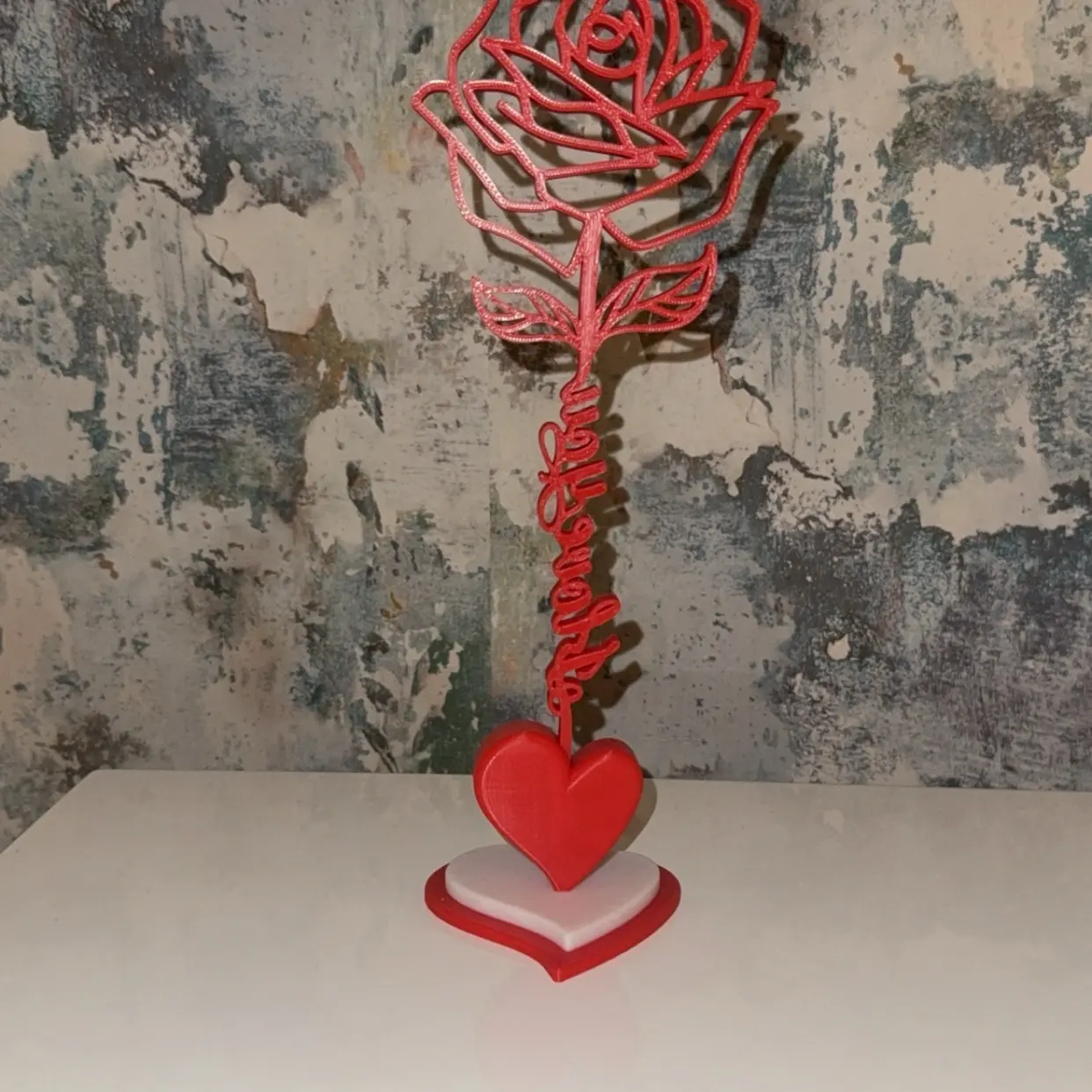 Decorative 3D Printed Rose with Heart Base