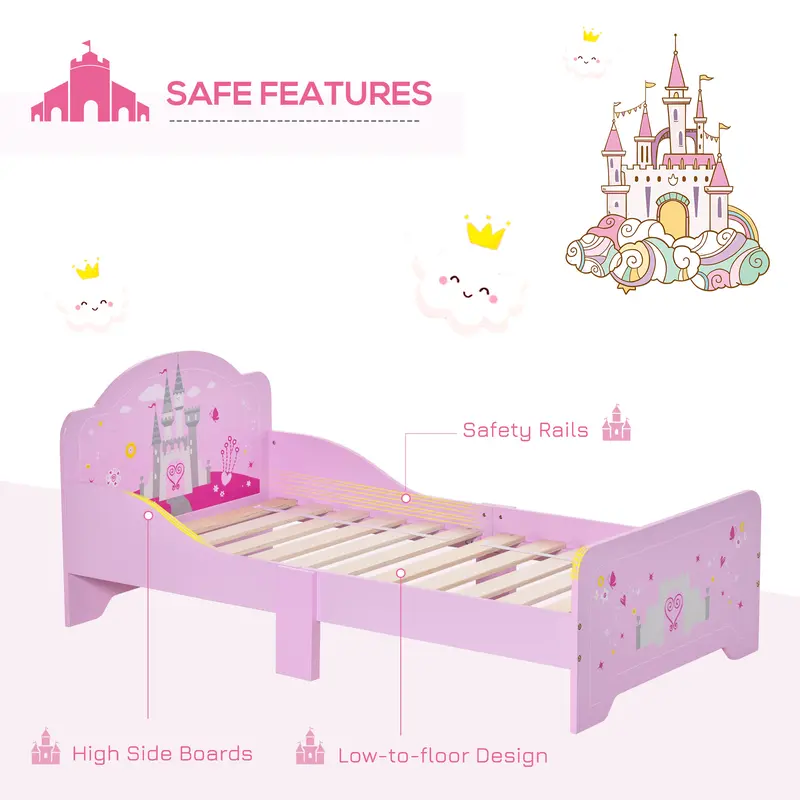 Kids Bed Princess Castle Theme w/Side Rails Slats Home Furniture for 3-6 Yrs Pink 143 x 73 x 60 cm 4