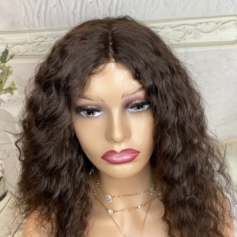 18 Inches human hair Blend curly Deep Wave Wig , Colour 4, Natural Wig , Gift 7