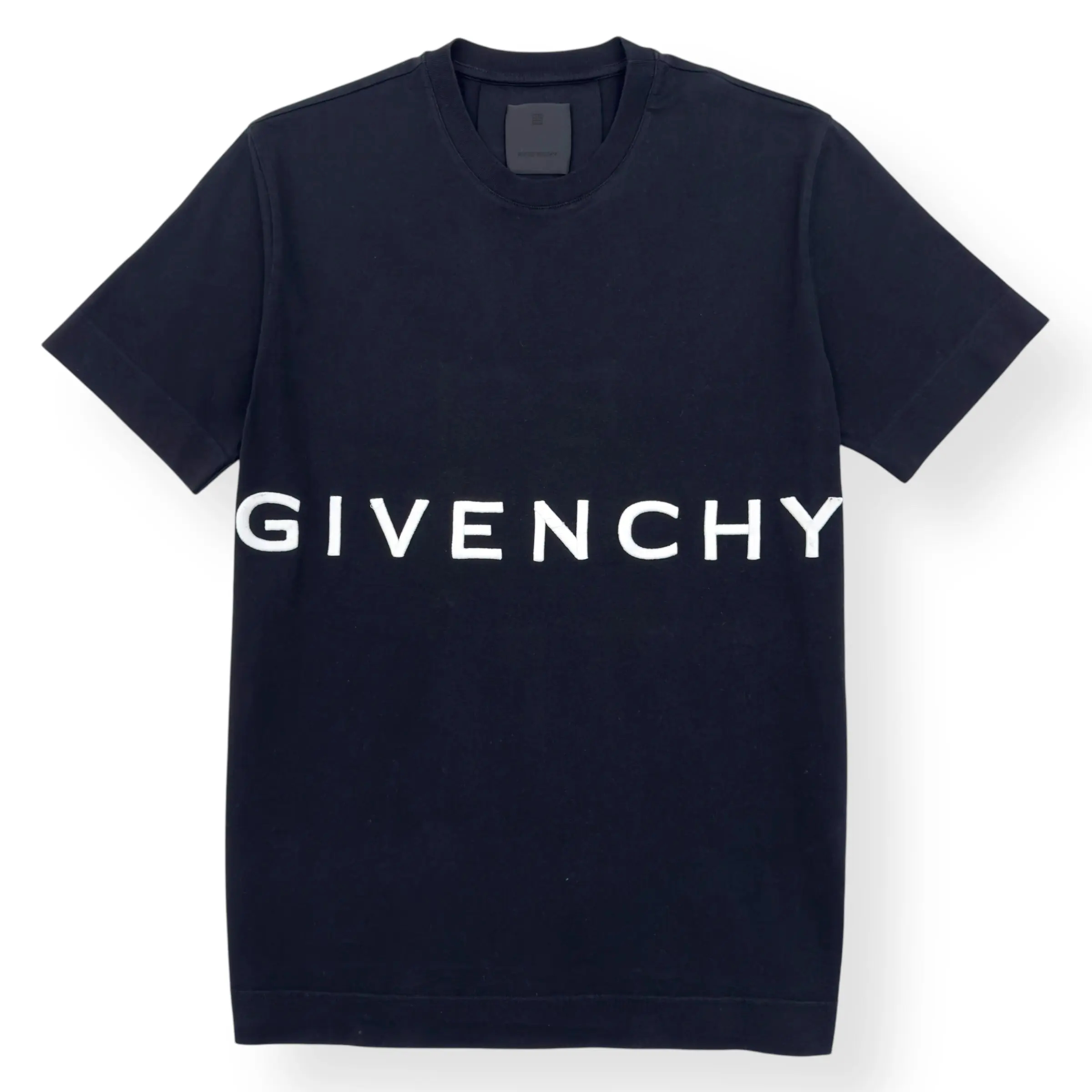 PRE-OWNED GIVENCHY LOGO EMBROIDERED T-SHIRT BLACK / WHITE L