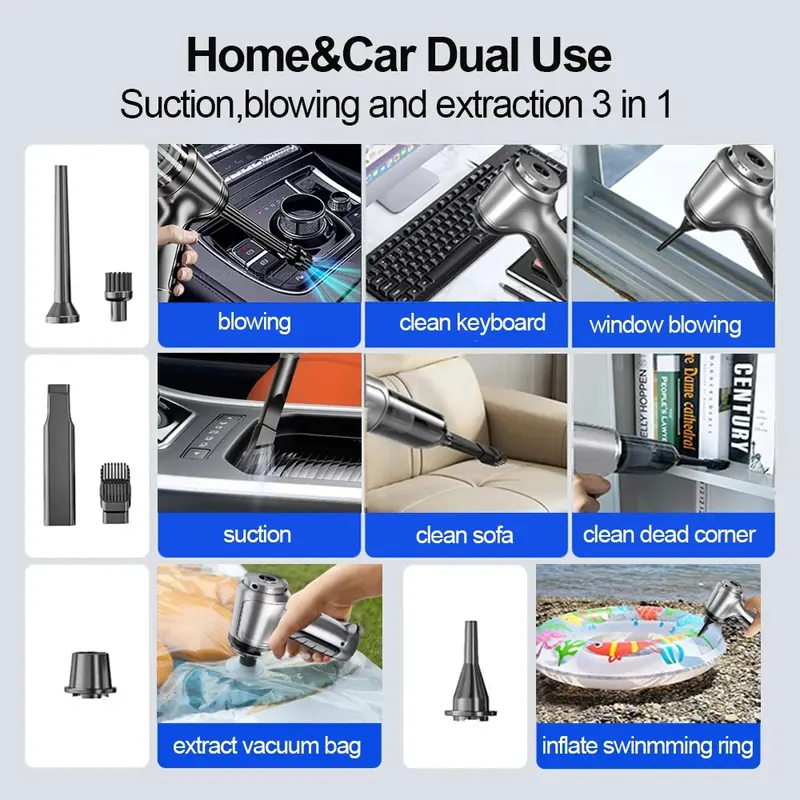 Car Vacuum Cleaner 95000PA Strong Suction Handheld Wireless Blower 2 in 1 Portable For Car Home 4