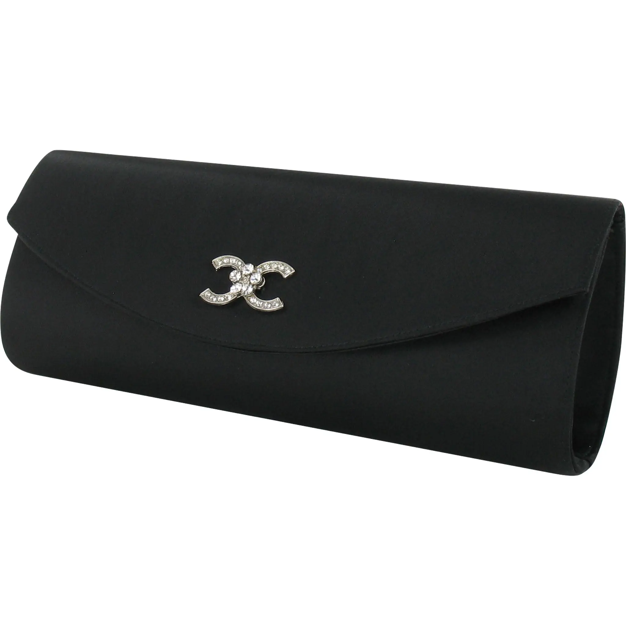BETH Taupe Clutch Bag with Diamante Trim and Textile Shoulder Strap