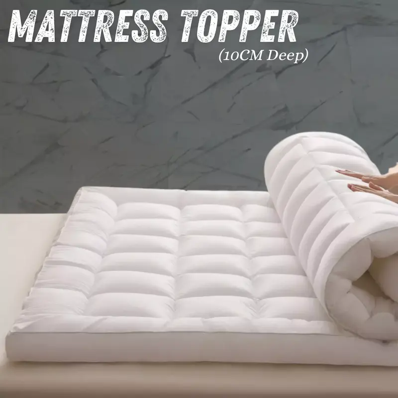 10cm Thick Foam Quilted Mattress Topper with Strong Elastic Bands and Premium Hollow Fiber Filling 1