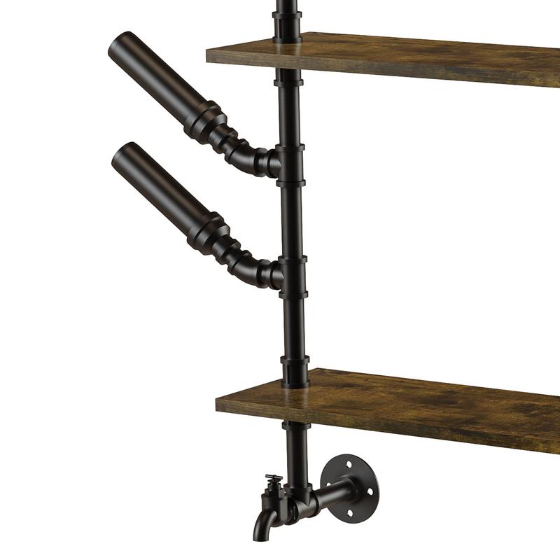 Pipe Bar Liquor Shelf, Floating Shelves with Wine Glass Holder, Wall Black Shelving Unit for Living Room and Kitchen 5
