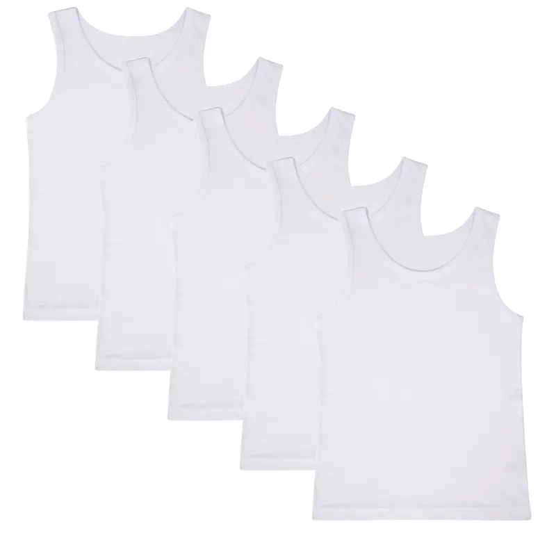 Boys 5 Pack Vests Underwear Sleeveless Kids 100% Cotton White Size 4-13 Years 3