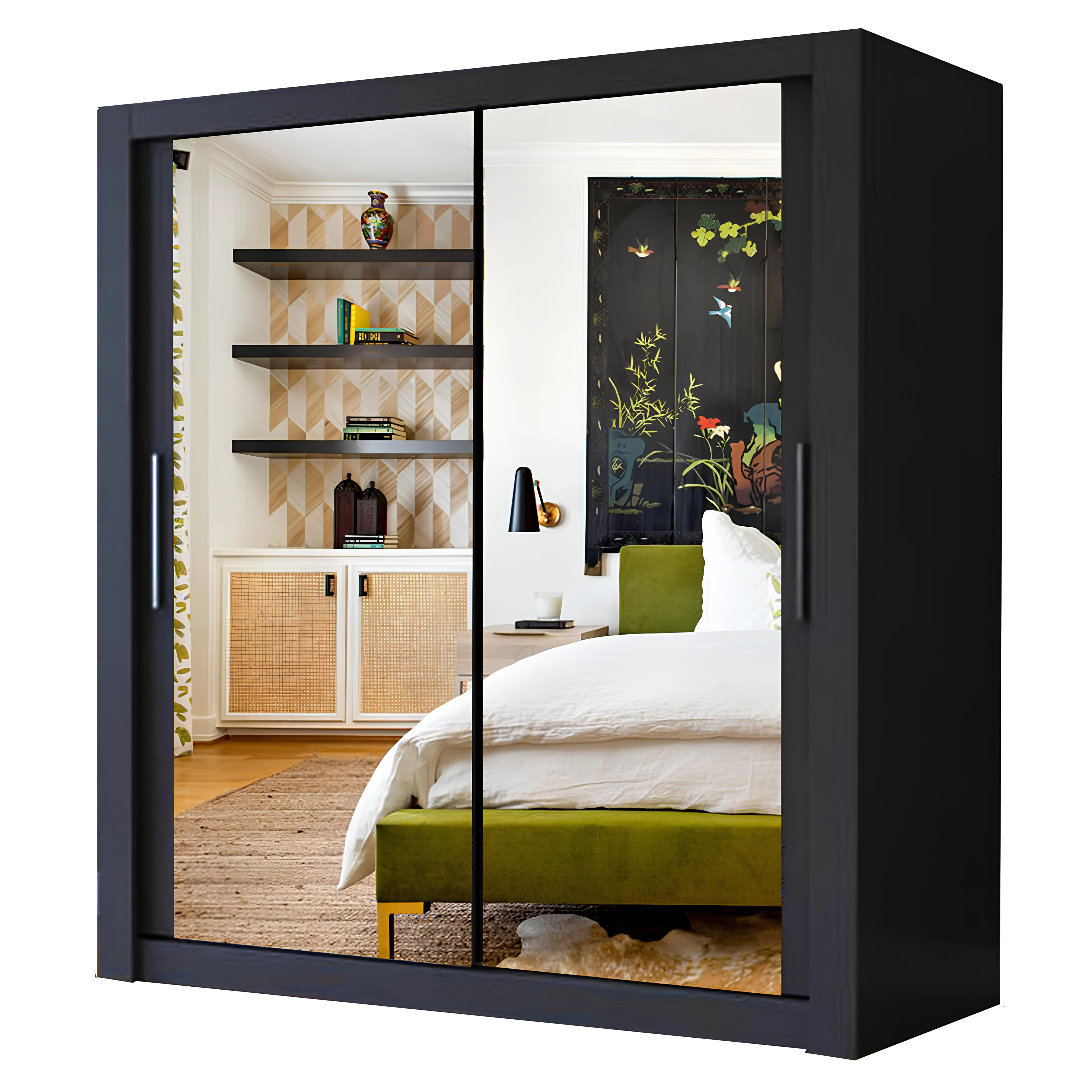 Milan Full Mirror Sliding Door Wardrobe – 4 Colors, Multiple Sizes, LED Option
