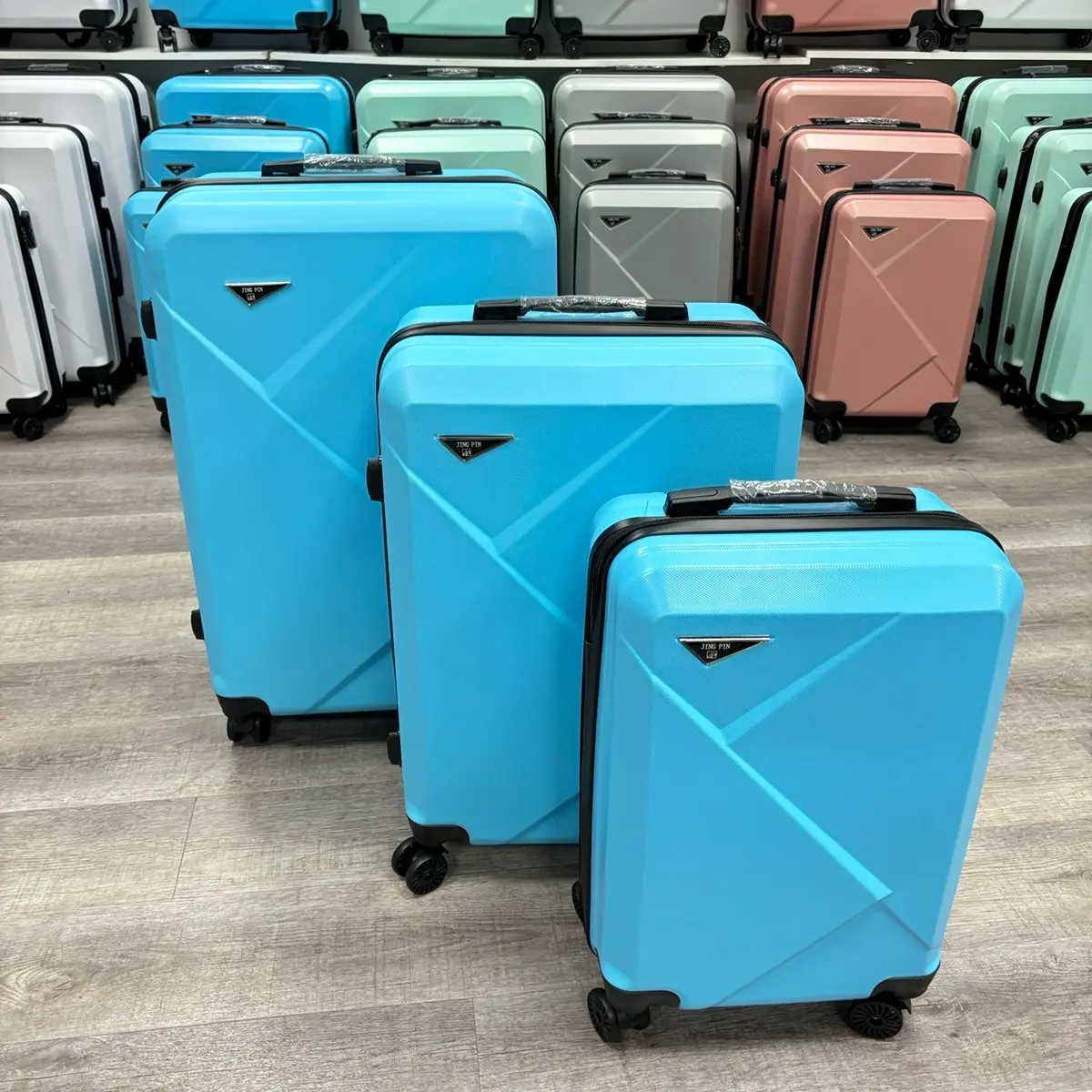 ATL ORIGAMI LIGHT BLUE ABS MATERIAL SUITCASE 28 24 20 INCH 4 360 WHEELS LIGHTWEIGHT
