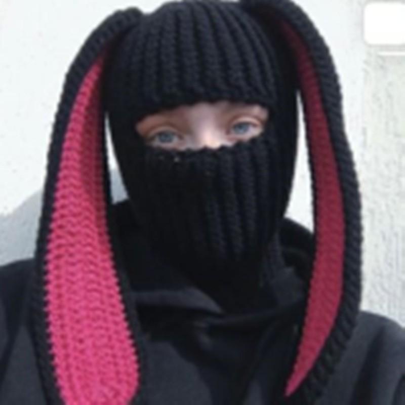 Explosive Rabbit Ear Hat Autumn and Winter Balaclava Neck Mask in One Knitted Hat 5