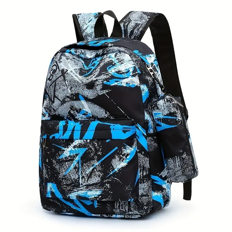 Three Pieces Set Men's Backpack With Handbag& Pencil Case, Dirt Resistant Ultra Lightweight Large Capacity Backpack For Teen Boys 2