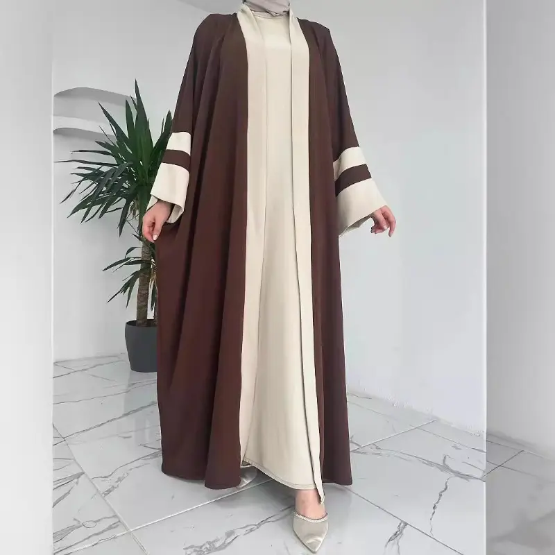 Hot-selling M2686 women's Muslim contrasting coat fashion solid color vest dress set 7