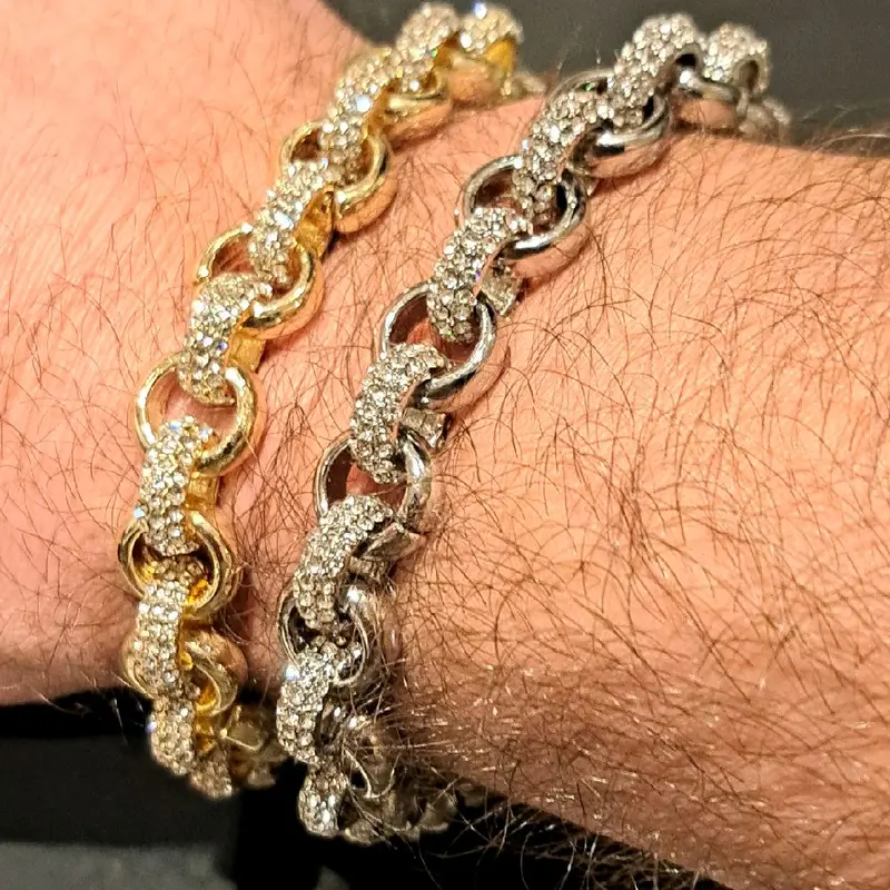 10mm Iced Belcher Bracelet - Gold or Silver Plated, Stainless Steel 3