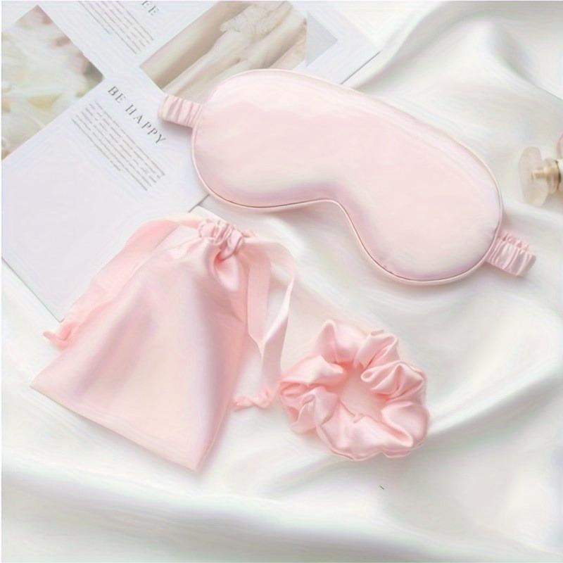 3-Piece Set Imitation Silk Sleep Eye Mask, Hair Scrunchie, and Storage Pouch – Soft Rayon Cooling Eye Mask for Home and Travel Rest, Solid Color Facial Sleeping Aid Gift Skin Care 1