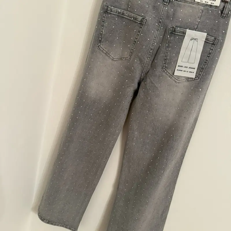 Women's Wide Leg Jeans with Diamond Design - Bottom, Womenswear 4