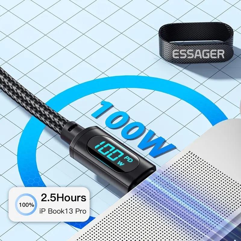 Heavy-duty USB Type C Charging Data Sync Cable Braided Durable Fast Mobile Smartphone Cellphone Phone Charger PD 100w 2 metre Long Lead Digital Display Smartphone Electronic phone cable Durable Protection 1