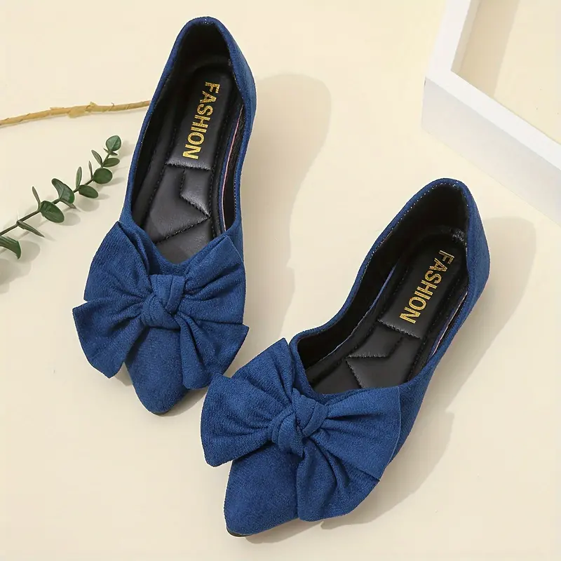 Women's Bowknot Decor Flat Shoes, Casual Point Toe Slip On Shoes, Lightweight & Comfortable Shoes 7