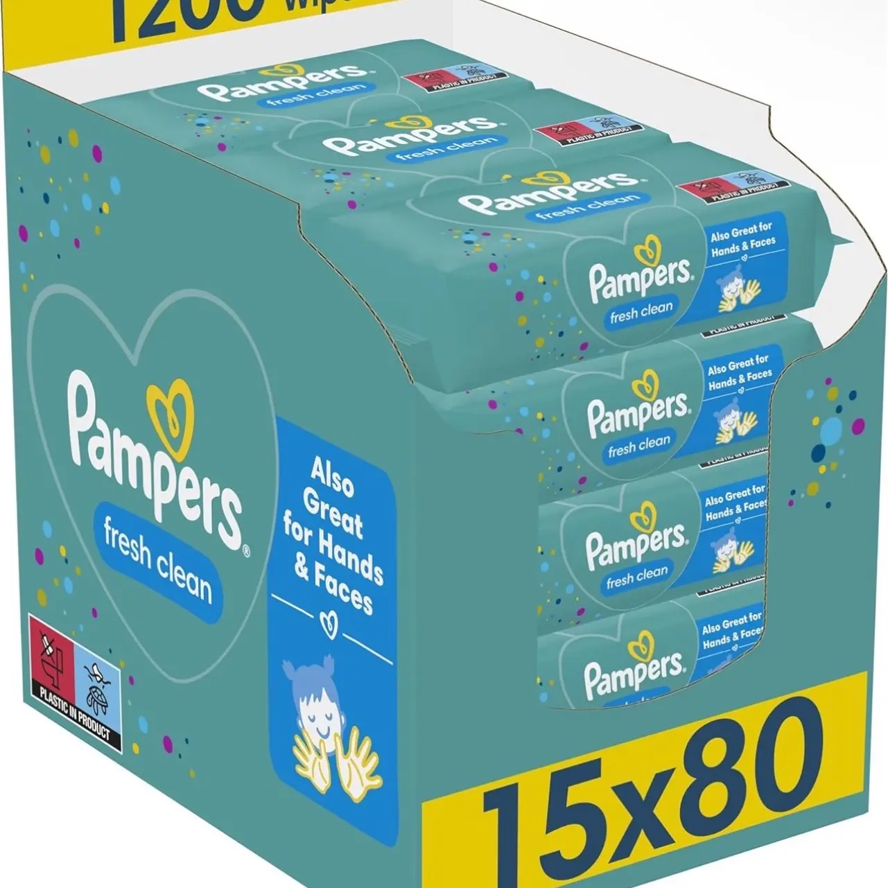 Pampers Fresh Clean Baby Wipes 15 Packs of 80 Wipes = 1200 Baby Wet Wipes, Also Great For Hands And Faces