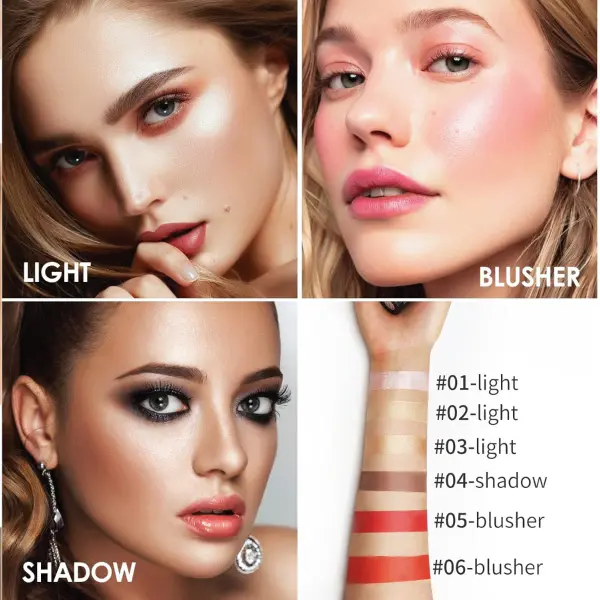 Mario Contour - Bronzer and Contouring Set for Cosmetics - 6 Colors Contour Stick Highlighter & Cream Blush Stick Kit - Face Brightens & Bronzer Shades Pencil - Facial Contour Shaping Makeup Sticks for Cheeks, Lips & Eyes 5