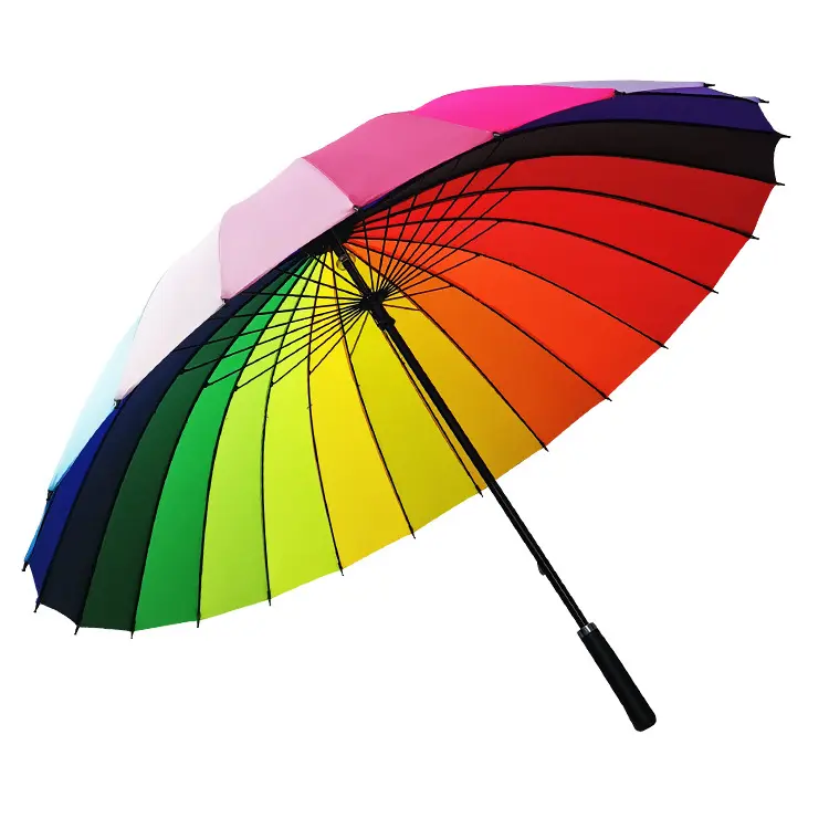 24 Bone Solid Color Long Handle Umbrella Wind Resistance