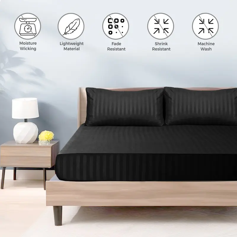 Tifl Stripe Fitted Sheets for Double Size Bed - Extra Deep 25CM Bed Sheets with Elastic Corners - Anti-Allergic Fade Resistance - Soft and Breathable - Skin-Friendly - Solid Pattern Design - Double King Size Bed Cover 8