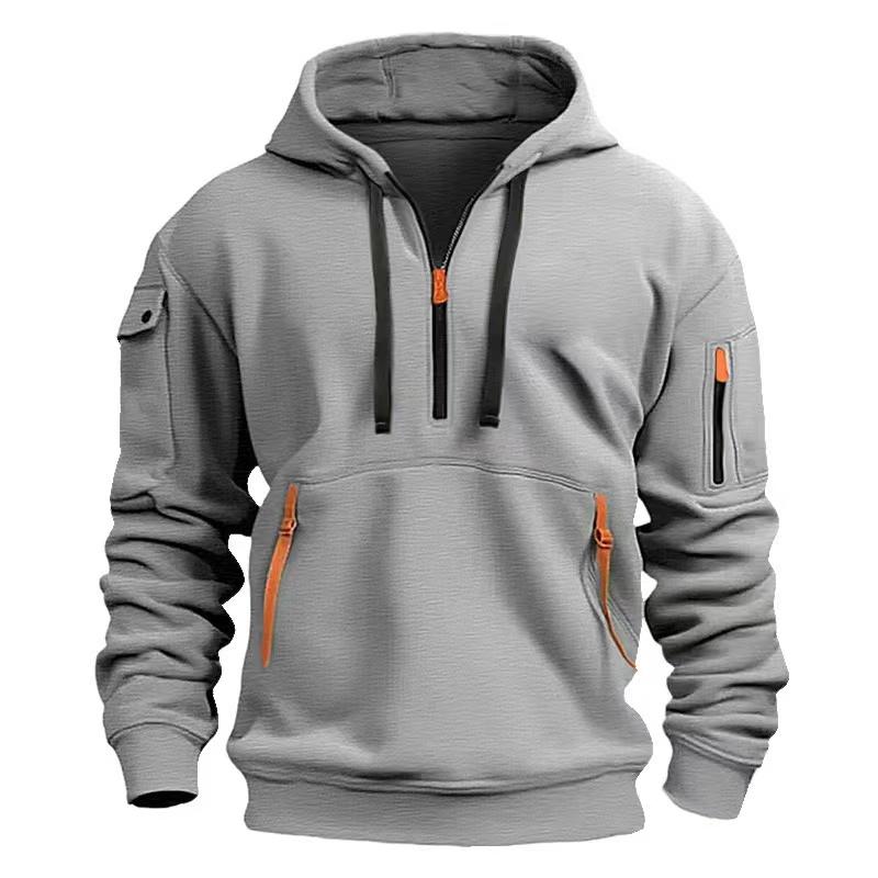 Men's Hooded Active Sweatshirt with Arm Pocket Zip Details - 100% Polyester Sports Style Pullover - Solid Color, Regular Fit Long Sleeve with Slight Stretch Knit Fabric 6