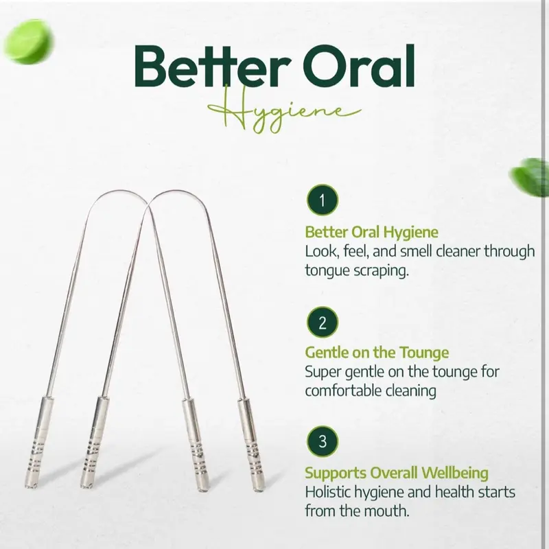 2 Pack Metal Tongue Scraper - Stainless Steel Oral Care Tool for Fresh Breath - U-Shaped Travel Tongue Cleaner for Adults & Kids 2