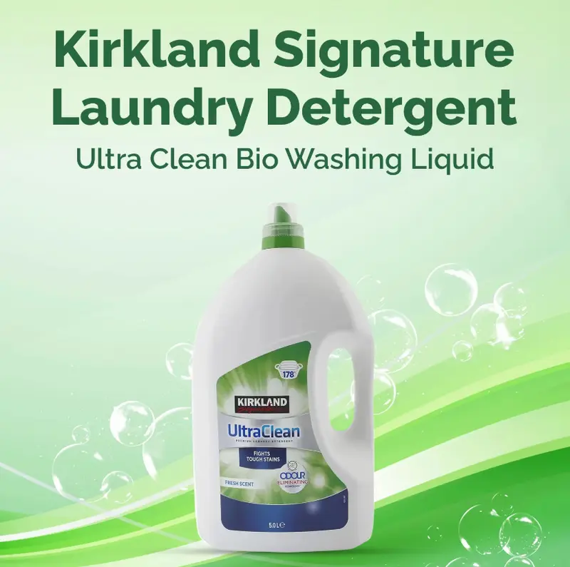 Kirkland Signature Ultra Clean Bio & Non-Bio Laundry Liquid, 178 Washes | Powerful Cleaning for Sensitive and Everyday Laundry Household Pack 4