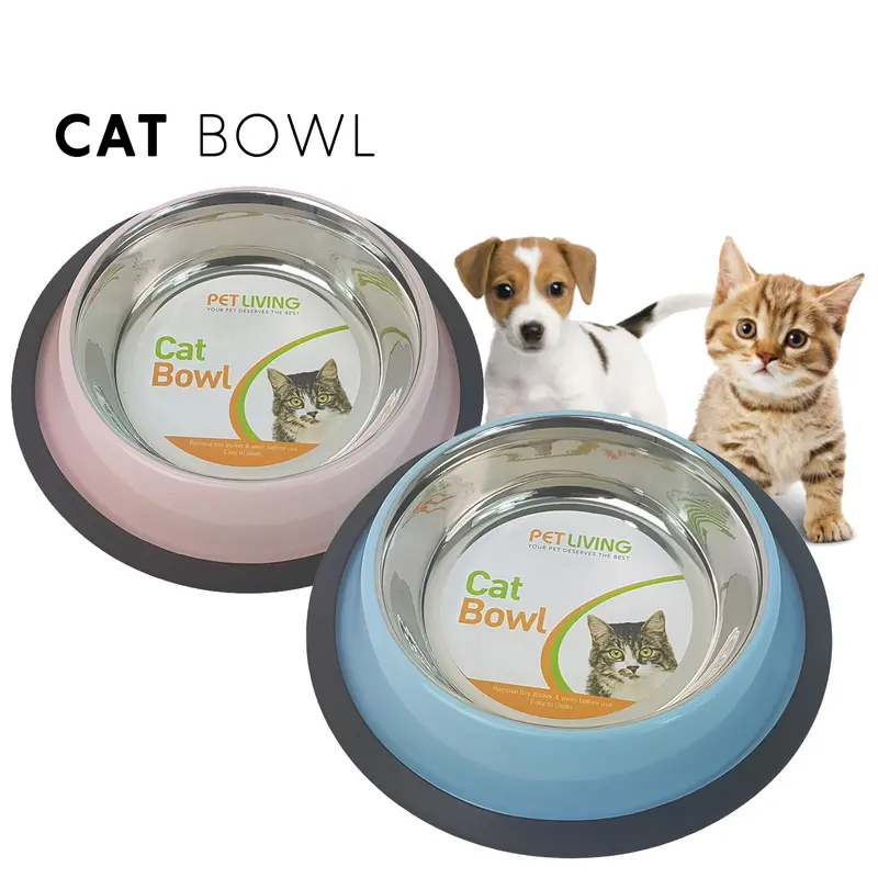 Pet Living Cat feeding Bowls Stainless Steel Food Water Feeder For Pet Dog Cat Pink Blue 1