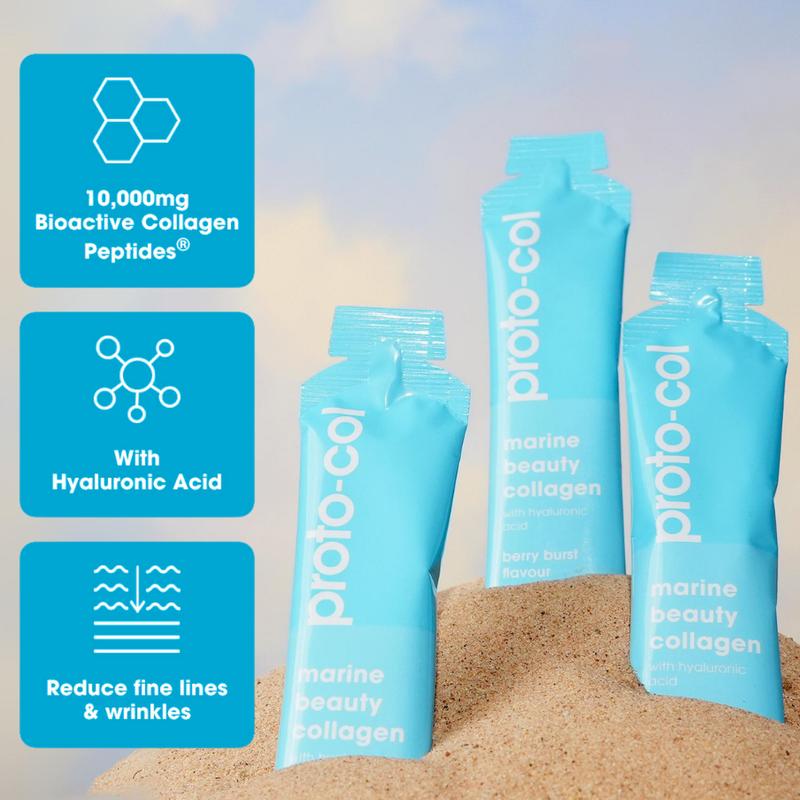 Proto-col Marine Beauty Collagen | 10,000mg Supplement with Hyaluronic Acid, Zinc, Biotin Vitamin C, B6 & E Supplement for Anti-Aging | Halal Collagen 2