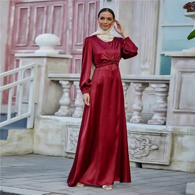 Hot-selling Soft Waist Lace-up Two Wear Dress 2024 Elegant Satin Long Dress LR433-1 1
